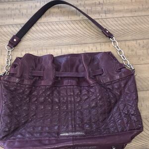 BCBG Vegan 🌱 Quilted Leather Deep Purple Bag Silver Chain &Bolts